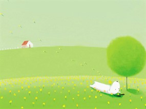 绿色动漫插画PPT背景图片